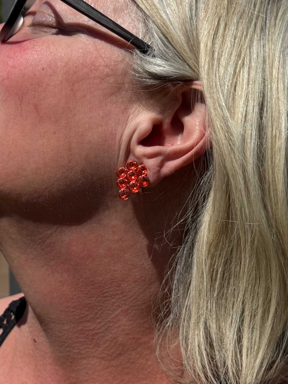 Vintage Orange Coral Crystal Cluster Stud Earrings - Picture 2 of 2